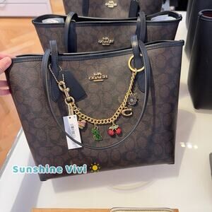 NWT bundle Coach Medium City Tote Bag Walnut CDX82 & CN119 Motif Chain charm